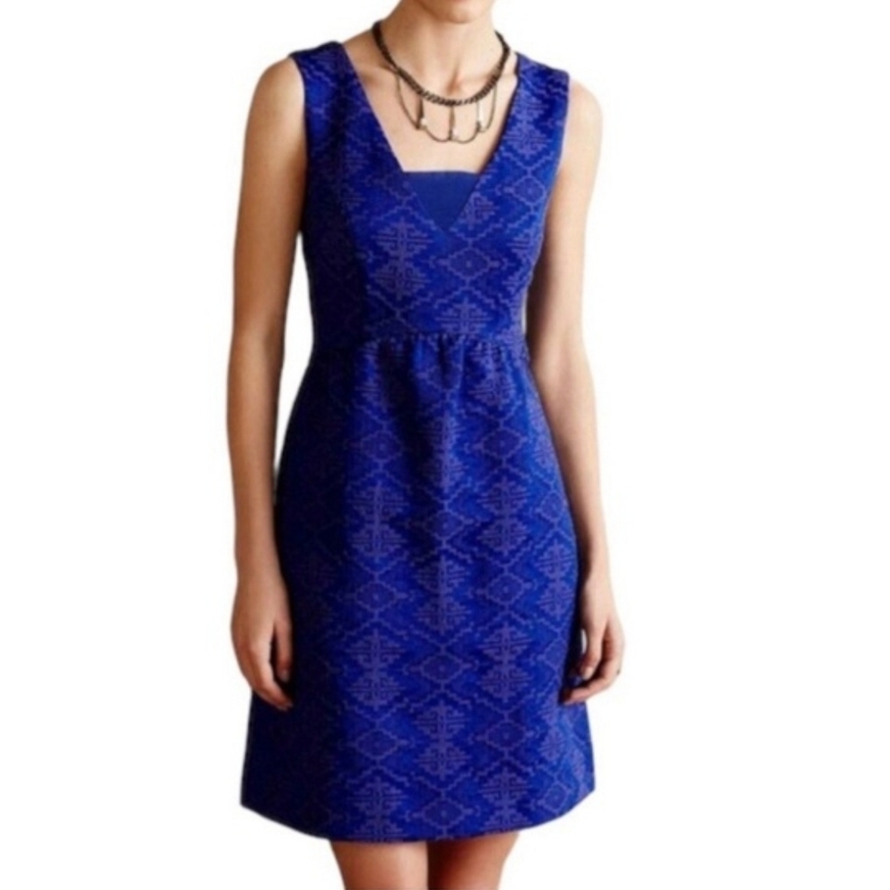 Maeve Vibrant Blue & Purple Sleeveless Jacquard Mini Dress size 2